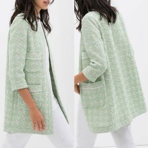 Zara Long Tweed Boucle Houndstooth Coat